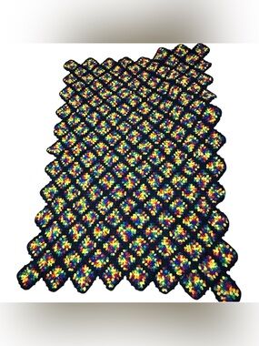 Vintage Granny Squares Afghan Blanket Rainbow Multicolor Roseanne 46x64
